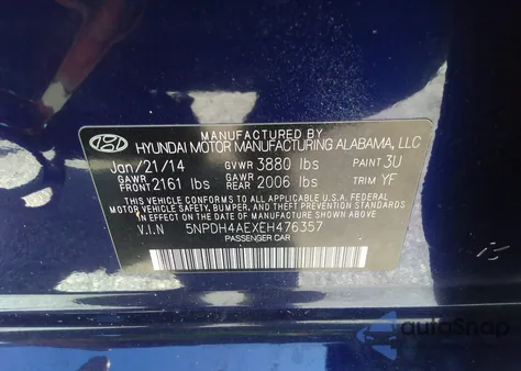2014 Hyundai Elantra Se из США, поврежденный, VIN 5NPDH4AEXEH476357